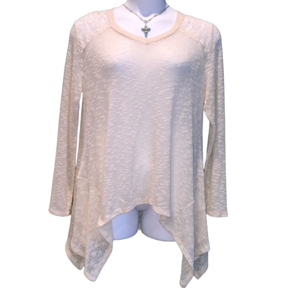 Perch 3X Ivory Tunic Lace Inset Handkerchief Hem Top